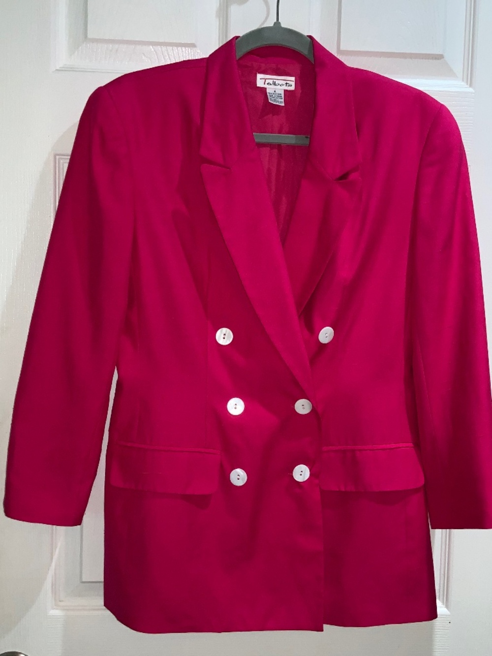 Talbots bright pink double breasted silk blazer jacket Sz 4 vintage lined